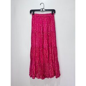 Victoria Dunn Maxi Skirt Pink Gold Metallic Tiered Boho Festival Size S